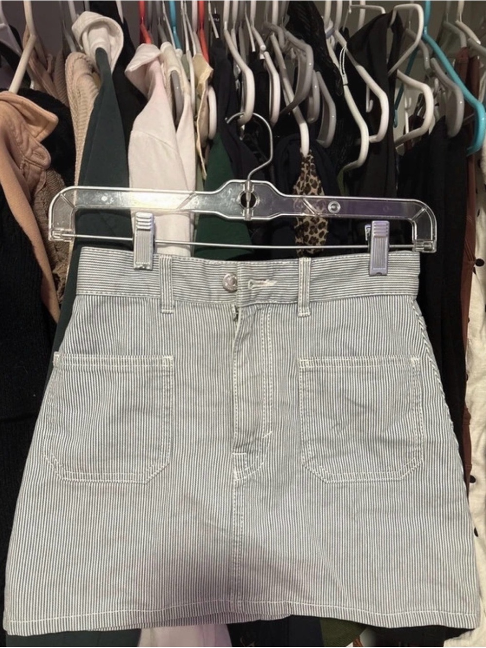 Pull&Bear Blue and White Pinstripe Denim Skirt